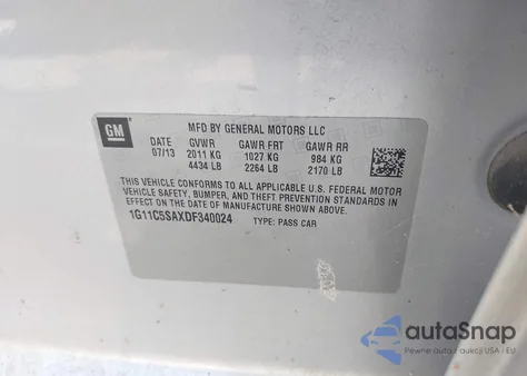 2013 Chevrolet Malibu 1Lt из США, поврежденный, VIN 1G11C5SAXDF340024